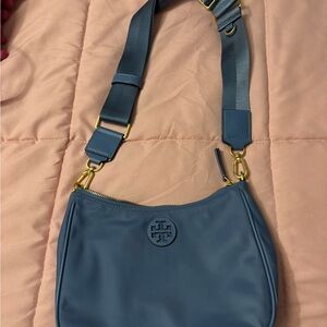 Tory Burch Blue Shoulder Bag with Gold Accents